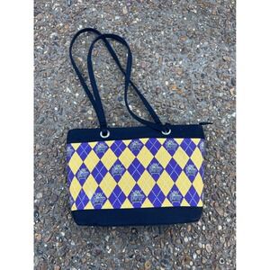 LSU Tigers Tote Bag Womens Purple Gold Argyle Canvas Shoulder Bag Good Condition